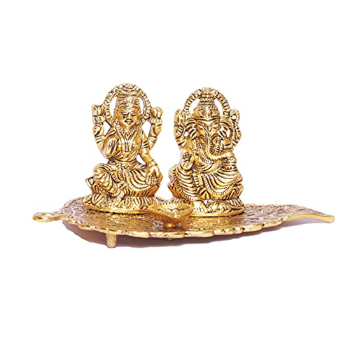 Kridaykraft Laxmi Ganesh Metal Statue, Laxmi Ganesh Murti With Diya For Pooja, Ganpati Idol For Home Decor, Gift Your Relatives,
